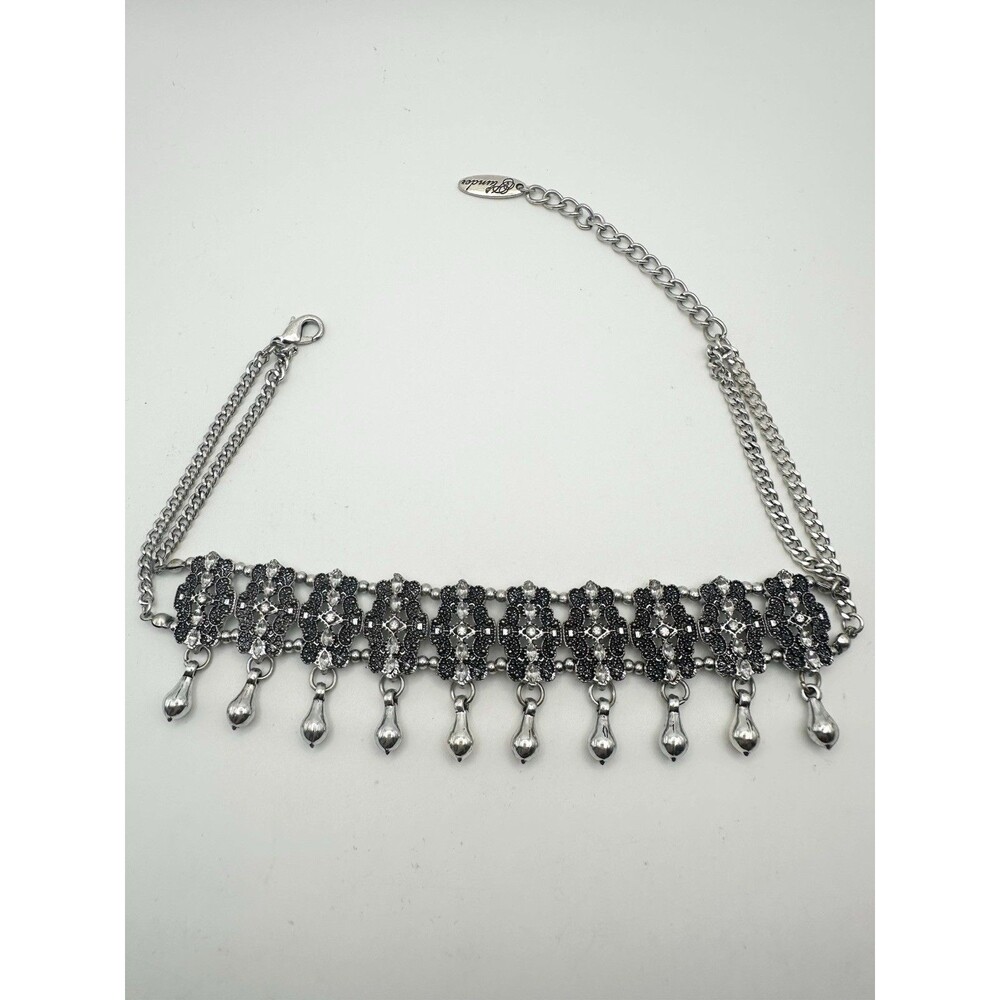 Plunder Rhinestone Choker Necklace Silver Tone 15.5”